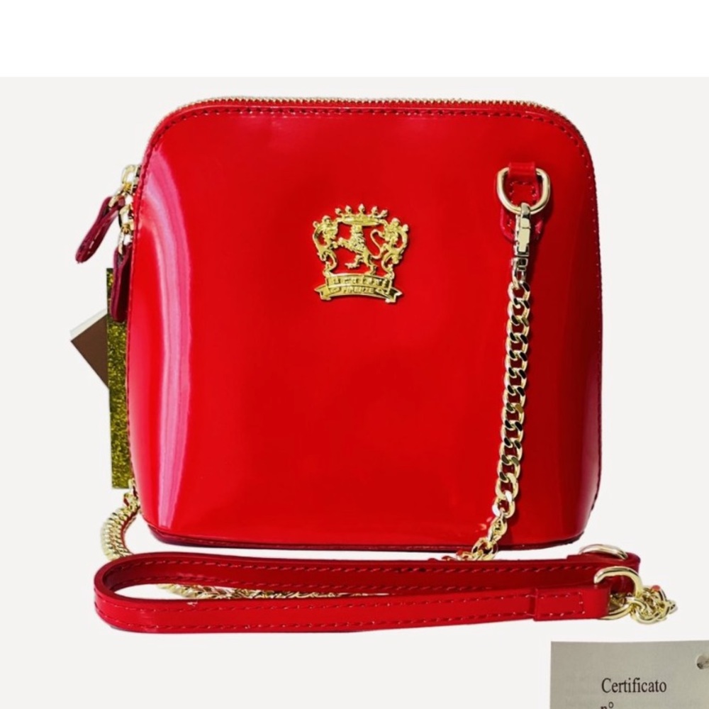 Red Genuine Leather Crossbody Handbag made in Italy red and gold